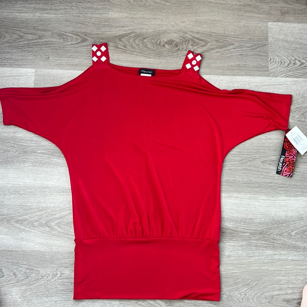 Fleurish Red Cold Shoulder Blouse Large